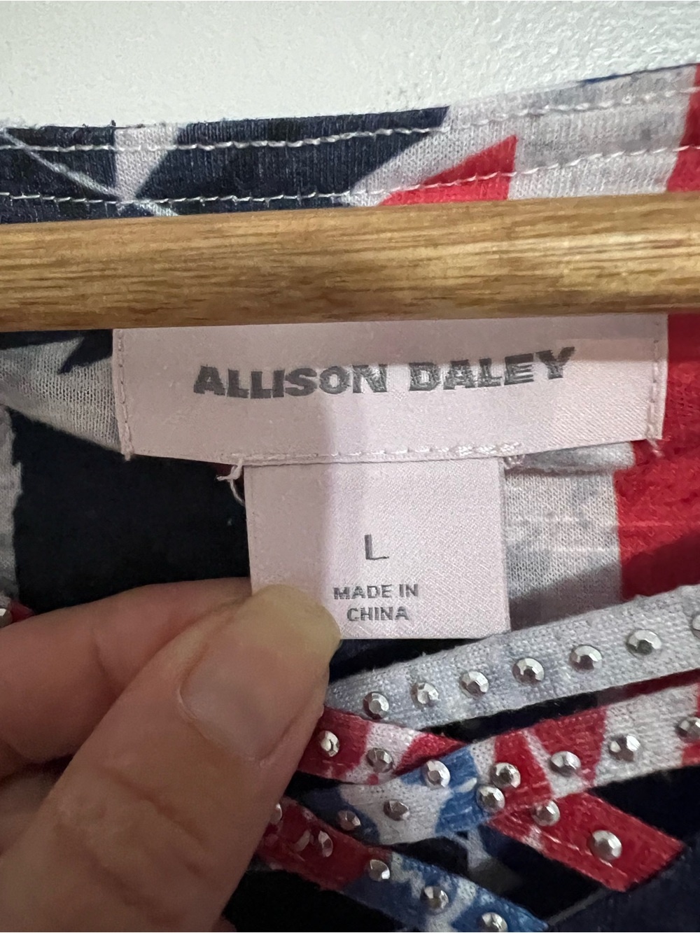 Allison Daley Patriotic Red, White & Blue Women's Short Sleeve V-Neck Top - Picture 3 of 4
